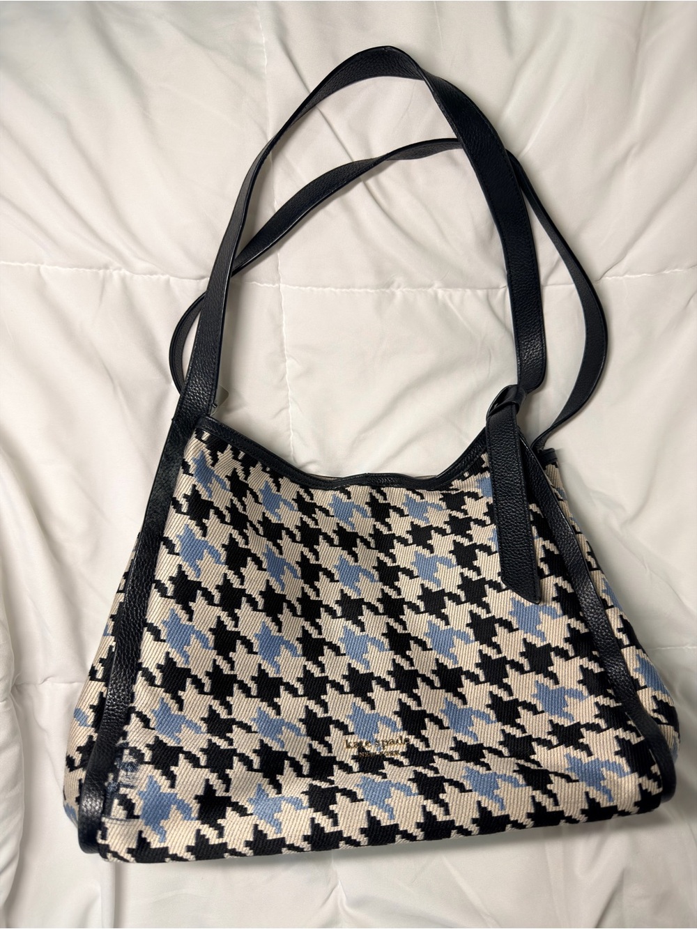 kate spade Black, Cream & Light Blue Houndstooth Shoulder Bag